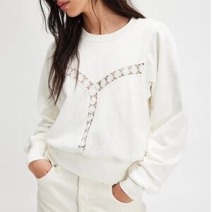 Free People White Sweatshirt with Lace Detail